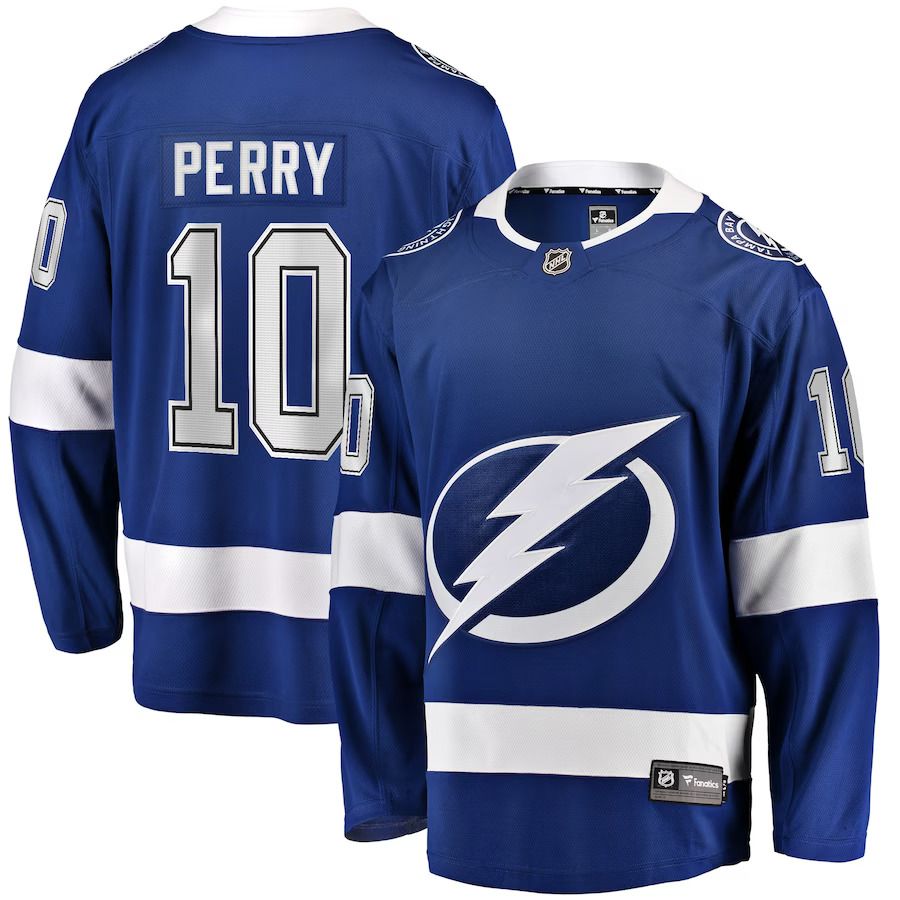 Men Tampa Bay Lightning 10 Corey Perry Fanatics Branded Blue Home Breakaway Player NHL Jersey
